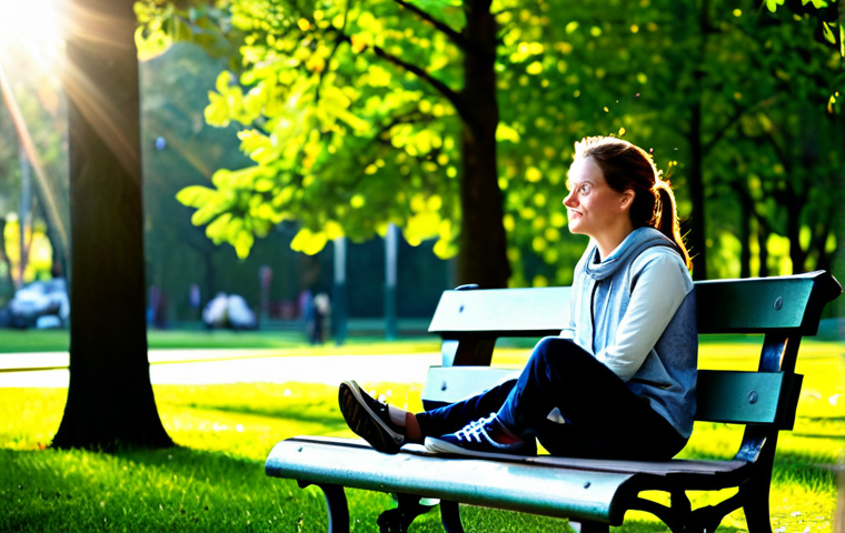 Mindful Moment in a Park**
"A person sitting peacefully on a park bench, fully clothed in comfortable, casual attire, practicing mindfulness. Sunlight filters through the trees, creating a serene atmosphere. Focus on relaxation and presence. safe for work, appropriate content, family-friendly, perfect anatomy, natural pose, professional photography, high quality."
**