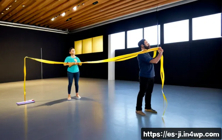 관객 참여를 위한 실험적 접근 - Photorealistic experimental theater workshop in a contemporary cultural center in Madrid, diverse ad...
